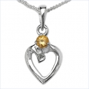 Collier mit Diamant/Citrin/Herz-Anhänger Rhodiniert