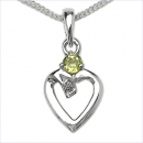 Collier mit Diamant/ Peridot/ Herz-Anhänger Rhodiniert