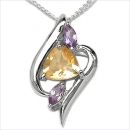Collier/Kette mit 1 Citrin/2 Amethysten im Anhänger 0,90 Karat-Silber