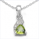 Collier/ Halskette mit 3 Diamanten/Peridot-Anhänger-0,48 Karat