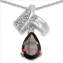 Collier/Kette Tropfen-Anhänger Granat-Silber-Rhodiniert 1,30 Karat