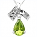 Collier/Kette Tropfen Anhänger Peridot-Silber-Rhodin.1,10Karat