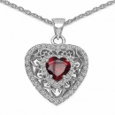 Collier/Kette mit Granat/Weißem Zirkonia-Herz-Anhänger 1,26 Karat-54 Steine