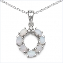 Collier/Halskette mit Diamant/Opal-Herz-Anhänger-925 Silber Rhodiniert