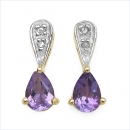 Ohrringe/Ohrstecker mit Diamant/Amethyst 0,84 Karat Silber-vergoldet 10 Karat