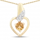 Collier mit Diamant/Citrin-Anhänger-925 Sterl. Silber Vergoldet-0,37Karat