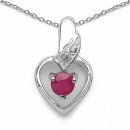 Collier mit Diamant/Rubin-Herz-Anhänger 925Sterling Silber Rhodiniert-0,37 Karat